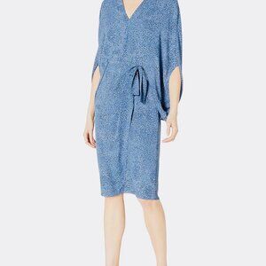 HALSTON Women's Draped Sleeve Blue Print Dress size 12